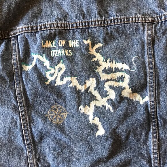 Upcycled Denim Vest, Size Medium: Painted Lake of the Ozarks Sleeveless Jacket - Picture 9 of 11